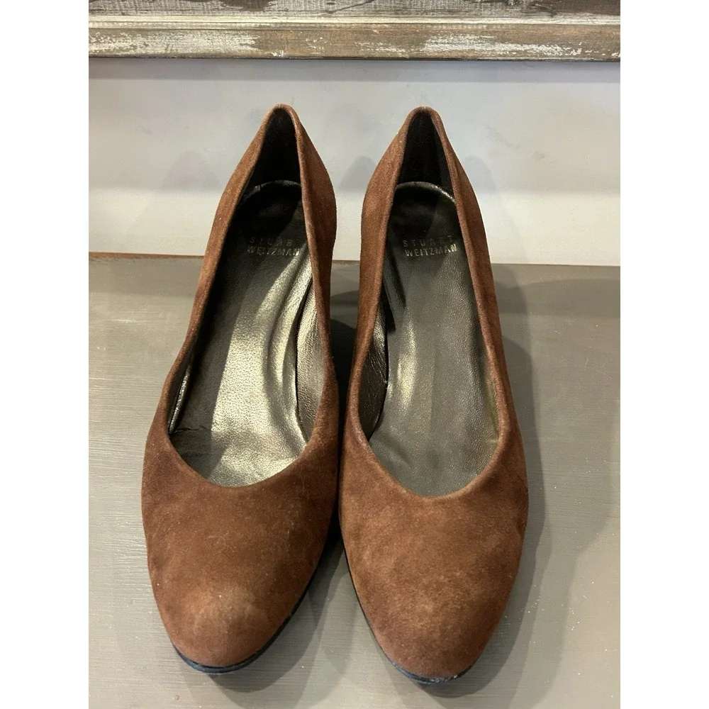 Stuart Weitzman Brown Suede Textured Mix Animal Print Wedge‎ Heel Size 7.5N